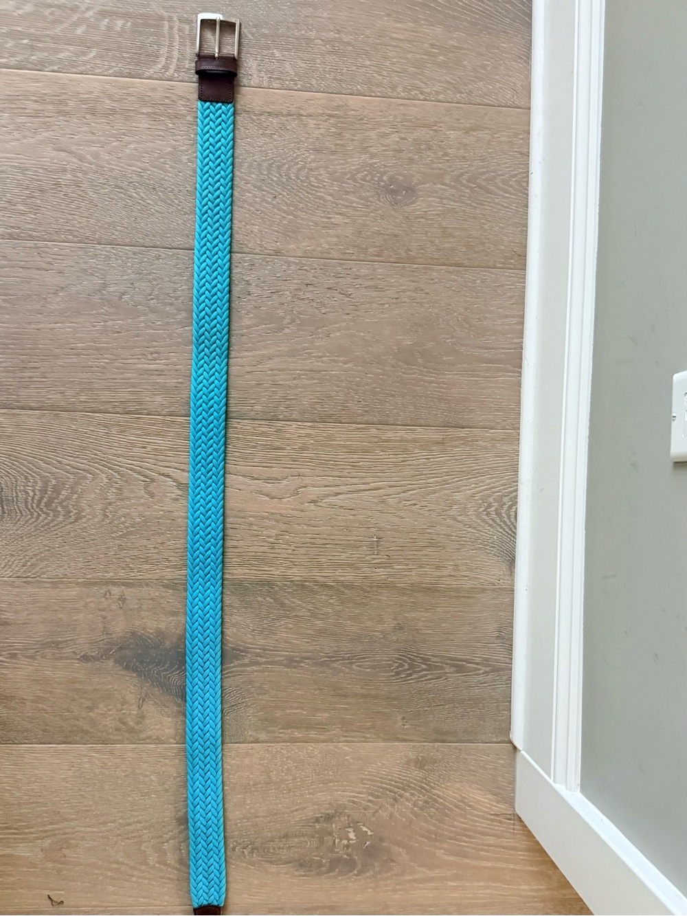 Carolina Herrera Turquoise Braided Belt with Brown Leather Trim